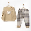 Andywawa Erkek Bebek Little Dreamers Ekoseli Ayıcık Baskılı Pijama Takımı Bej AC27148
