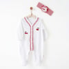 Andywawa Kız Bebek Cherry Chatty Saç Bantlı Tulum Takım Ekru AC26686