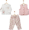 Andywawa Kız Bebek Floral Dreams 3'lü Çiçekli Yelek Alt Üst Takım Pembe AC27004