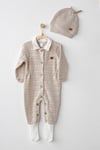 Andywawa Kız Bebek Wawa Exclusive Romper Şapkalı Tulum Takım Bej AC26140 