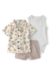 Carter's Erkek Bebek 3'lü Gömlek Şort Takım Bej 1U585410