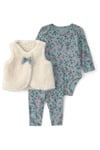 Carter's Kız Bebek 3'lü Peluş Yelek Alt Takım Mavi 1W088610