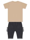 Denokids Erkek Çocuk Komik Dino T-shirt Kapri Şort Takım CFF-24Y1-089