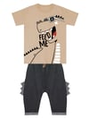 Denokids Erkek Çocuk Komik Dino T-shirt Kapri Şort Takım CFF-24Y1-089