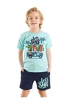 Denokids Erkek Çocuk Let's Surf T-shirt Şort Takım Mavi CFF-24Y2-009