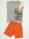 Denokids Erkek Çocuk T-rex Alev T-shirt Şort Takım MS-22Y1-030