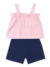 Denokids Kız Bebek Çocuk Müslin Bluz Şort Takım Pembe CFF-24Y1-055