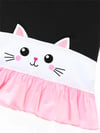 Denokids Kız Çocuk Beyaz Kedi Fırfırlı Elbise Lacivert CFF-21Y2-045