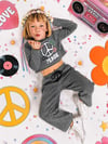 Denokids Kız Çocuk Peace Flower Crop Sweatshirt Eşofman Takımı Antrasit CFF-26S1-051