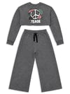 Denokids Kız Çocuk Peace Flower Crop Sweatshirt Eşofman Takımı Antrasit CFF-26S1-051