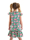 Denokids Kız Çocuk Pembe Çiçekli Fırfırlı Elbise Yeşil CFF-24Y1-077