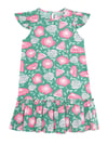 Denokids Kız Çocuk Pembe Çiçekli Fırfırlı Elbise Yeşil CFF-24Y1-077