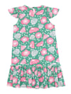 Denokids Kız Çocuk Pembe Çiçekli Fırfırlı Elbise Yeşil CFF-24Y1-077