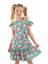 Denokids Kız Çocuk Pembe Çiçekli Fırfırlı Elbise Yeşil CFF-24Y1-077