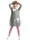 Denokids Kız Çocuk Şal Yaka Kedi Cepli Kalın Elbise Gri MS-22K1-056