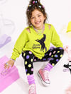 Denokids Kız Çocuk Unicorn Puantiyeli Tayt Sweatshirt Takım Fıstık Yeşili CFF-26S1-069