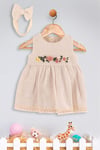 Kinder Baby Dandini Kız Bebek Bandanalı Keten Elbise Bej 6158