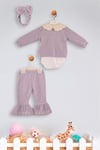 Kinder Baby Elci Baby Kız Bebek 3'lü Hırka Takım Mor 6889