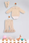 Kinder Baby Elci Baby Kız Bebek 3'lü Hırka Takım Bej/Somon 6889
