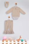 Kinder Baby Elci Baby Kız Bebek 3'lü Hırka Takım Bej/Pembe 6889