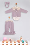 Kinder Baby Elci Baby Kız Bebek 3'lü Hırka Takım Mor 6889