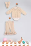 Kinder Baby Elci Baby Kız Bebek 3'lü Hırka Takım Bej/Somon 6889