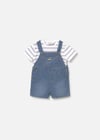 Mayoral Erkek Bebek Denim Kısa Tulum Tişört Takım Mavi 1623