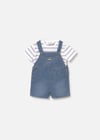 Mayoral Erkek Bebek Denim Kısa Tulum Tişört Takım Mavi 1623