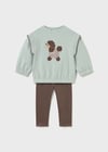 Mayoral Kız Bebek Baskılı Sweatshirt Tayt Takım Kahverengi 2707