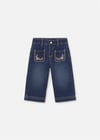 Mayoral Kız Bebek Çiçek İşlemeli Denim Pantolon Lacivert 2554