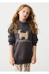 Mayoral Kız Çocuk Baskılı Kapüşonlu Sweatshirt Elbise Antrasit 4916