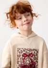 Mayoral Kız Çocuk Baskılı Kapüşonlu Sweatshirt Elbise Krem 4916