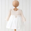 Mymio Baby Kız Bebek Boncuklu Naturel Uzun Kollu Elbise Ekru 3902