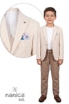 Nanica Kids Erkek Çocuk Mendilli Keten Takım Elbise Ekru 126631