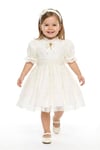 Pamina Kız Bebek Bandanalı Dantelli Elbise Ekru 36315