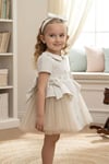 Pamina Kız Bebek Bandanalı Fiyonklu Tül Elbise Bej 36168