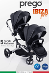 Prego 2071 İbiza Pro İKİZ BEBEK ARABASI SİYAH