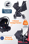 Prego Lotus Pro Kabin Boy Travel Bebek Arabası -Tek Elle Katlanır-Hafif -UV Tenteli -Yağmurluk-Örtü-Kılıf Siyah