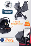 Prego Lotus Pro Kabin Boy Travel Bebek Arabası -Tek Elle Katlanır-Hafif -UV Tenteli -Yağmurluk-Örtü-Kılıf Gri