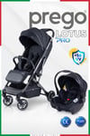 Prego Lotus Pro Kabin Boy Travel Bebek Arabası -Tek Elle Katlanır-Hafif -UV Tenteli -Yağmurluk-Örtü-Kılıf Siyah