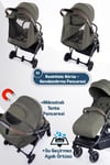 Prego Lotus Pro Kabin Boy Travel Bebek Arabası -Tek Elle Katlanır-Hafif -UV Tenteli -Yağmurluk-Örtü-Kılıf Haki