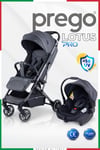 Prego Lotus Pro Kabin Boy Travel Bebek Arabası -Tek Elle Katlanır-Hafif -UV Tenteli -Yağmurluk-Örtü-Kılıf Gri