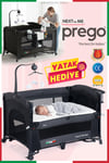 Prego Next To Me 10in1 Anne Yanı Park Yatak Oyun Parkı Sallanır Beşik Yana Açılır 70x120 Cm FÜME + Yatak Hediye