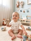 Tiffany Bebek Bear Brother Theme Kısa Kollu Zıbın Ekru 13008