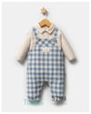 Tongs Baby Erkek Bebek Plaid Kareli Salopet Body Takım Mavi 5794