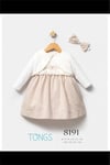 Tongs Baby Kız Bebek Saç Bantlı Elbise Bolero Takım Bej 8191