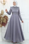 Beren Saten Tesettür Abiye Gri