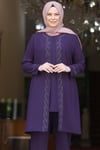 Birsen İkili Tunik Pantolon Tesettür Takım Mor