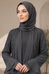 Burcu Kolu Volanlı Tesettür Abiye Antrasit