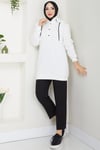 Çıkarılabilir Kapüşonlu 3 İplik Şardonlu Sweatshirt Beyaz
